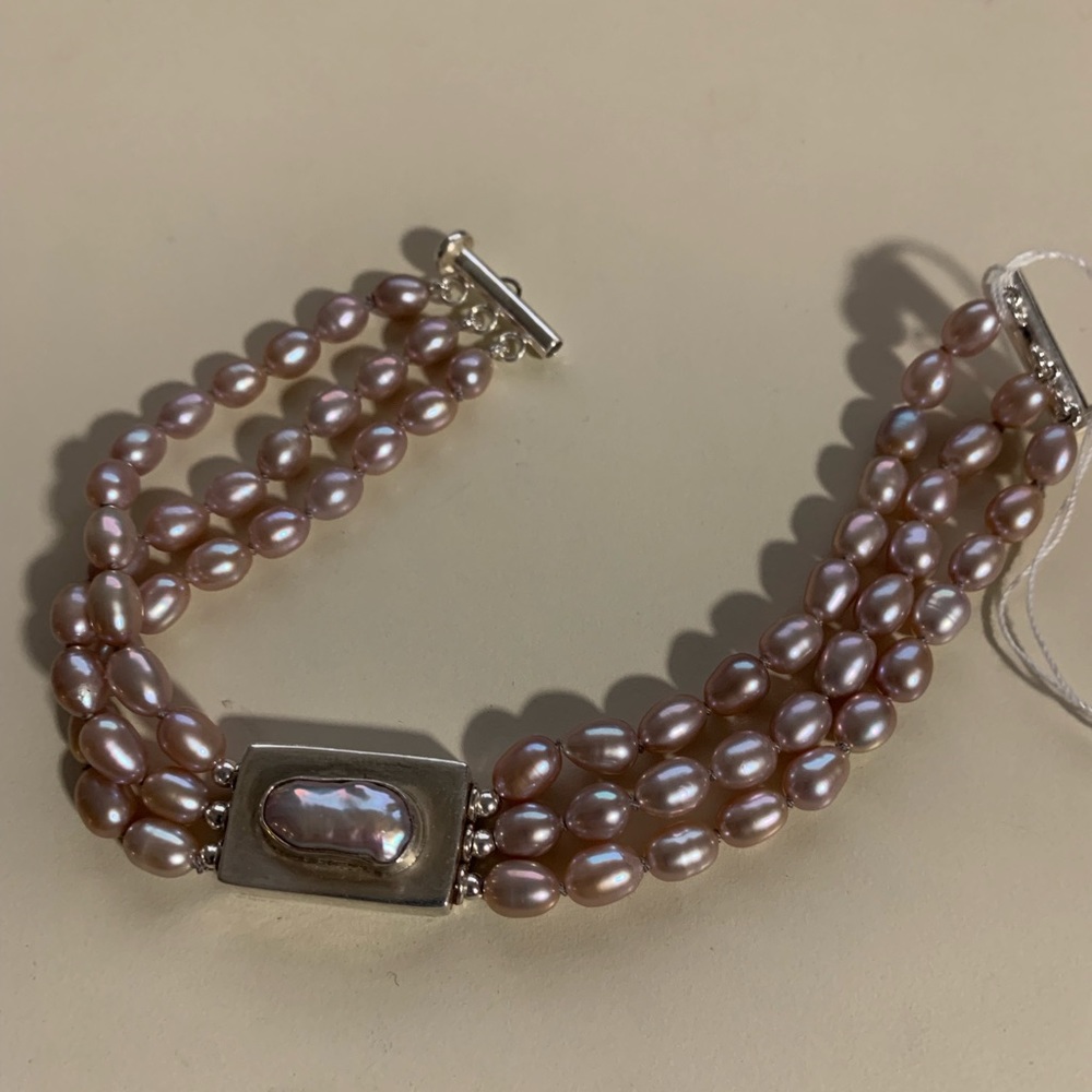 3 strands lavender freshwater pearl bracelet, link